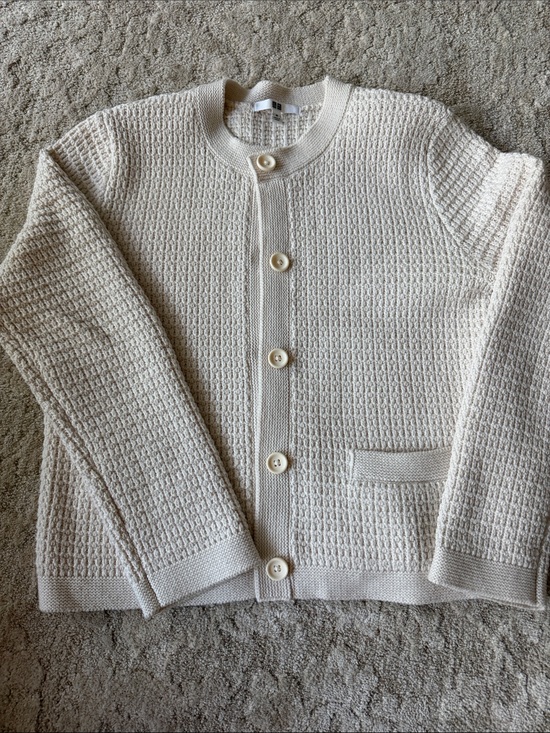 Uniqlo Sweaters - Uniqlo Cream Textured Button-Front Cardigan